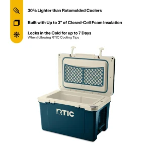 RTIC 52 QT Ultra-Light Hard-Sided Ice Chest Cooler, Fits 76 Cans, Marine/Canvas