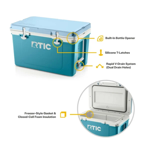 RTIC 52 QT Ultra-Light Hard-Sided Ice Chest Cooler, Fits 76 Cans, Deep Harbor/RTIC Ice
