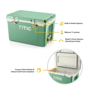 RTIC 52 QT Ultra-Light Hard-Sided Ice Chest Cooler, Fits 76 Cans, Sage/Beach