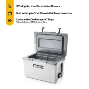 RTIC 52 QT Ultra-Light Hard-Sided Ice Chest Cooler, Fits 76 Cans, White & Grey